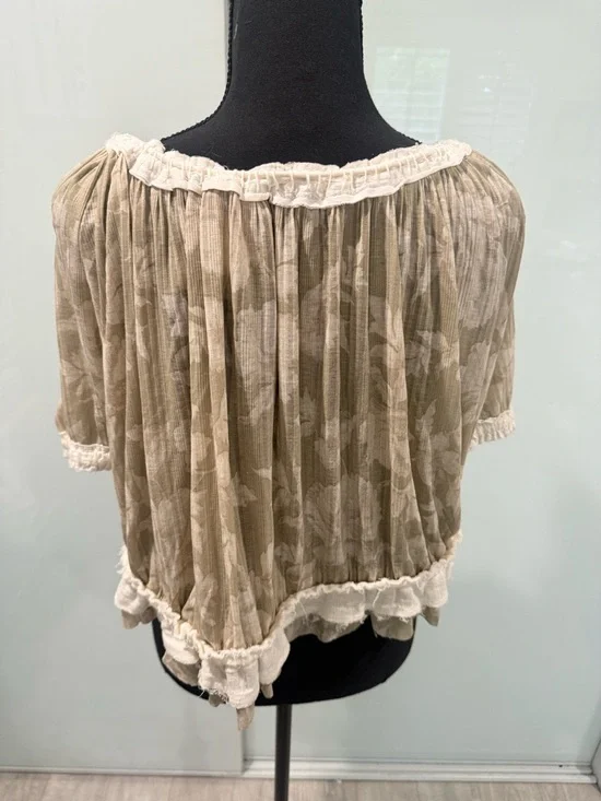 Free People Sheer Pleated Skirt in Light Olive - Picture 3 of 5